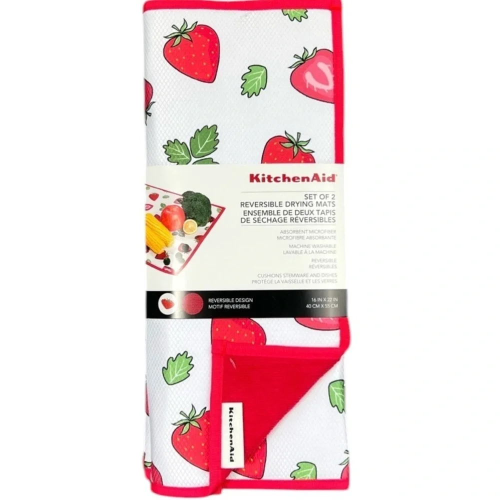 KitchenAid - ‘Strawberry - bundle’ dish towels, drying mats & oven mitts. NWT